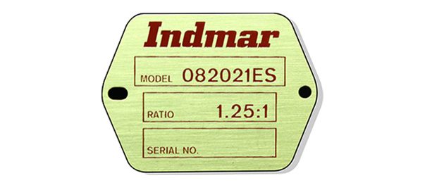 Aluminum equipment nameplate sample with rating information