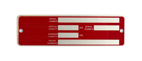 Anodized aluminum product nameplate sample