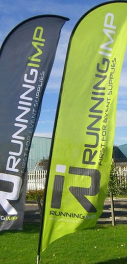 Custom printed advertising flag with bold graphics