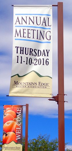 Full-colour feather-style advertising flag for an event