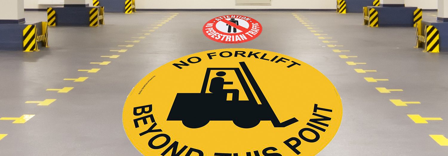 Floor safety decals and directional floor markings for warehouse and industrial floors