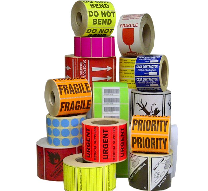 Rolls of custom printed labels and stickers