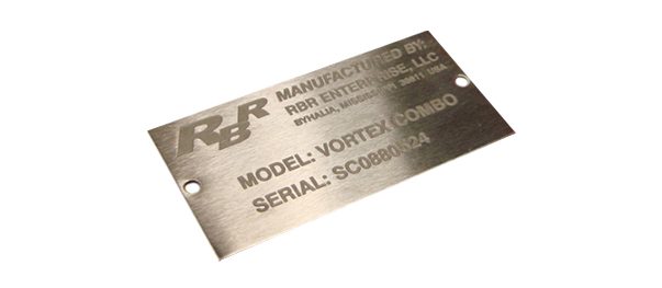 Stainless steel identification plate sample with printed text