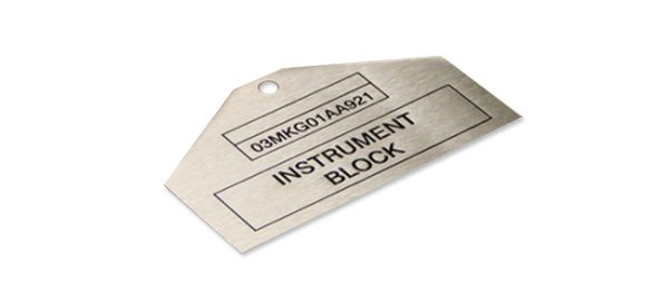 Screen-printed stainless steel label sample