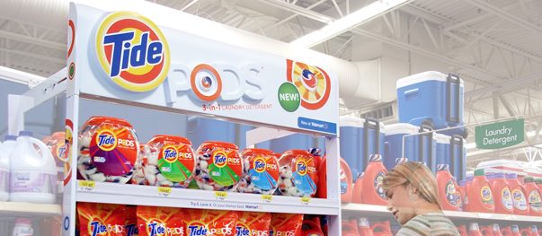 In-store point-of-purchase signage promoting a product
