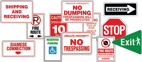 Parking regulation signs including reserved and no parking signs