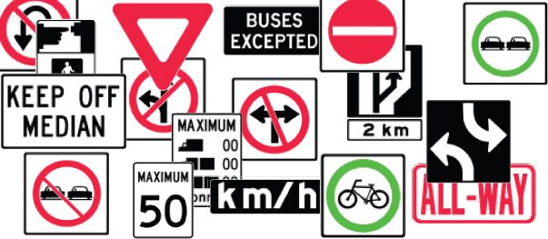 Traffic control signs such as stop, yield and directional signs