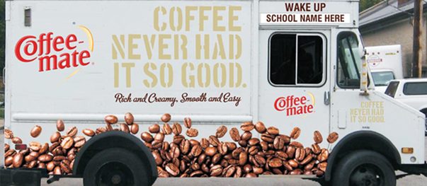 Coffee business vehicle with custom wrap graphics