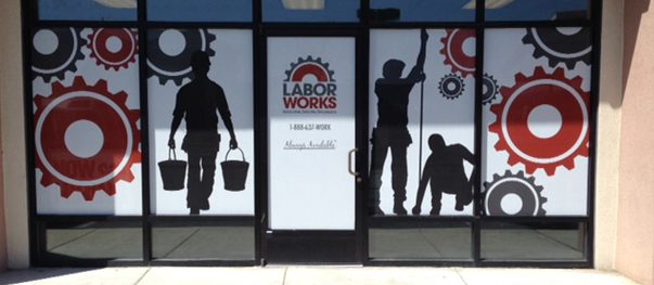 Decorative die-cut vinyl graphics on office glass