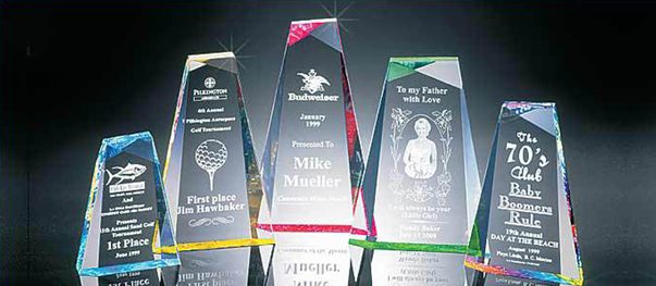 Engraved glass and crystal recognition awards