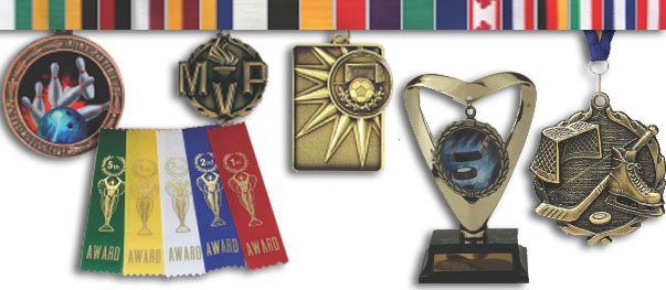 Engraved medallions with coloured neck ribbons
