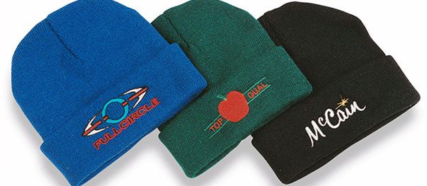 Branded knit toques with embroidered logos