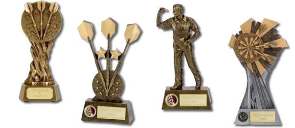 Team and achievement trophies in assorted sizes